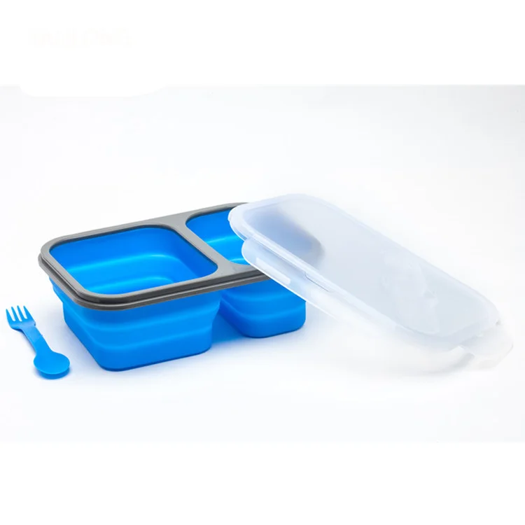 Lunch Box Pieghevole Ermetico 2 Scomparti - Bento Box In Silicone Con Posate 2-in-1 (600ml+450ml) Per Scuola