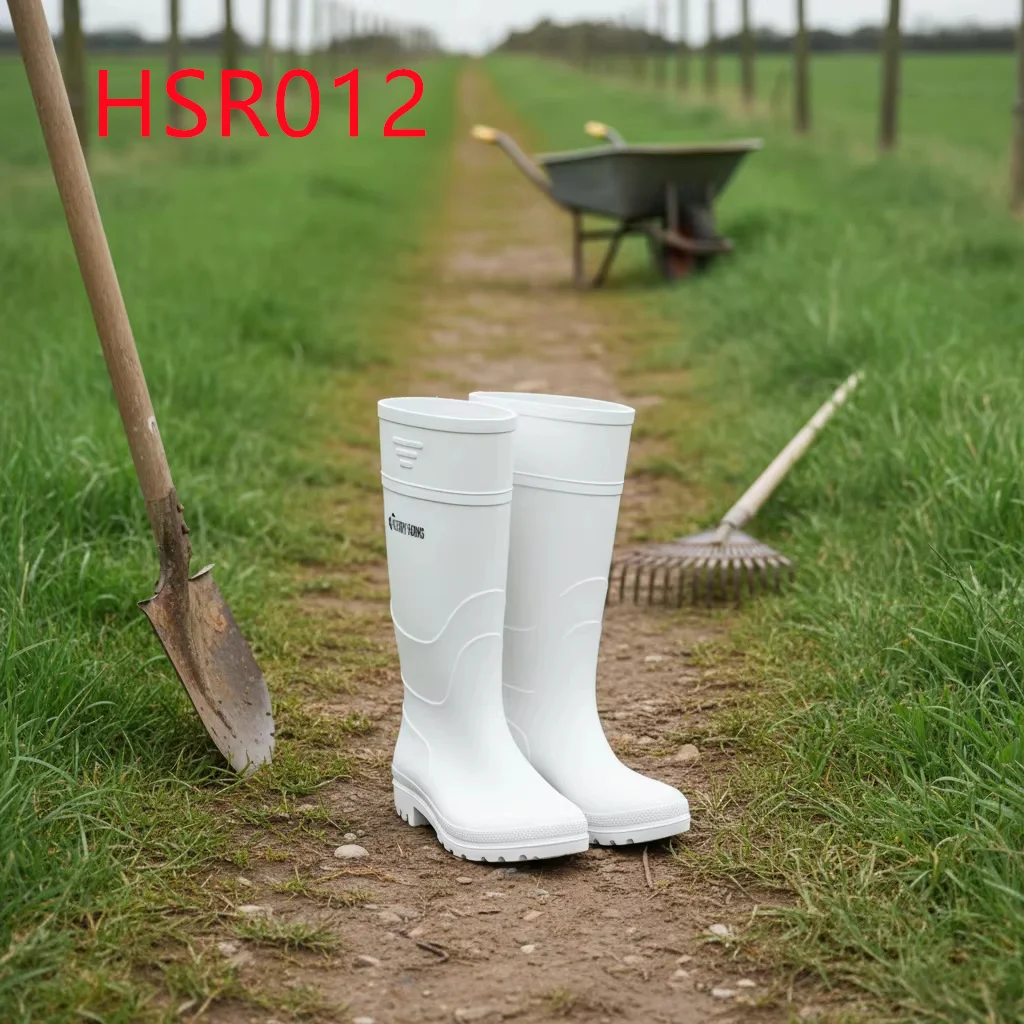 ZYF,Waterlogged Road Washing Resistant One-shot Molding PVC Rain Boots Gardening&yard Work High-Calf White Rubber Boots HSR012