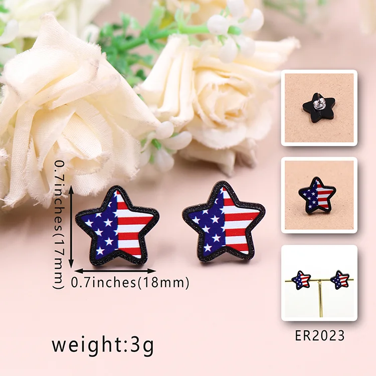 ER2023 New product CN Stud earring star 4th of July Independence Day Flag TRENDY Acrylic stainless steel Jewelry For women supplier