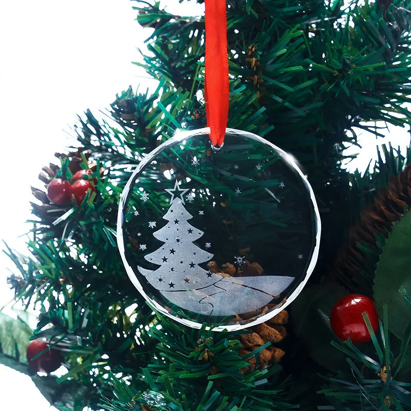 product wholesale promotion custom engraving clear christmas tree decoration glass sheet hanging glass christmas tree ornaments-5