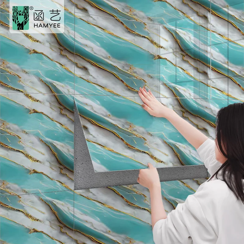 Bathroom kitchen waterproof 3d self adhesive vinyl marble wall tiles sticker wallpaper wall panel 30*60 cm