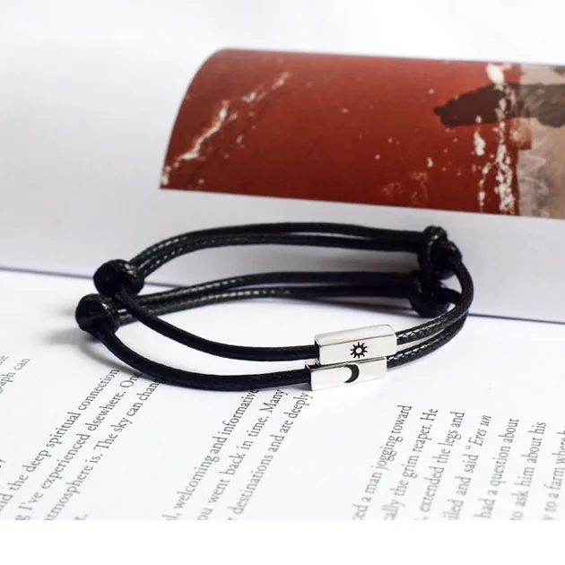 Coppia Bracciali Magnetici Sole E Luna | Attrazione Reciproca | Acciaio Inox, Nylon Regolabile | In Confezione Regalo Con Biglietto - 4