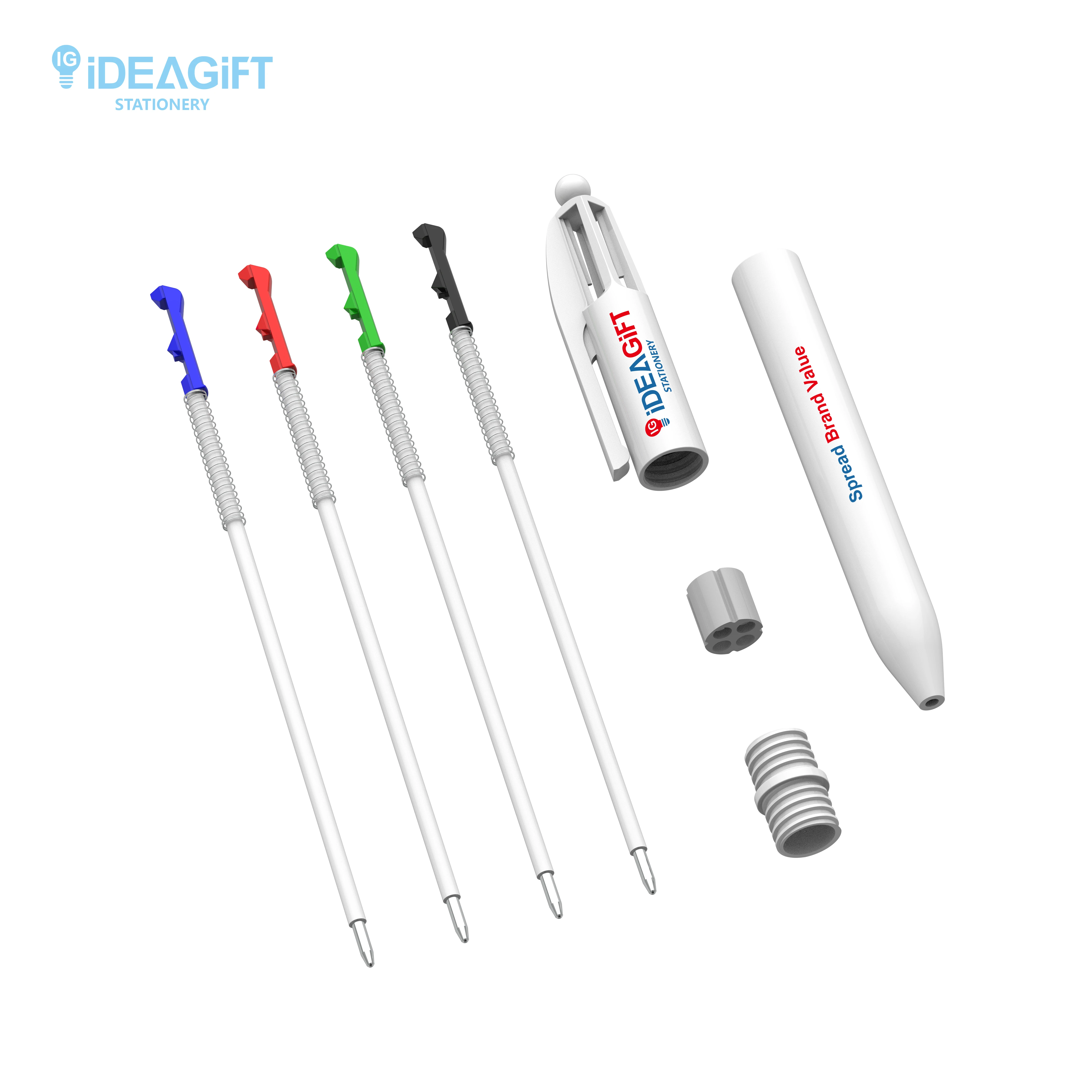 Шариковая ручка 4 в 1 с логотипом заказчика от производителя разноцветная Четырехцветная со стилусом шариковая цветов