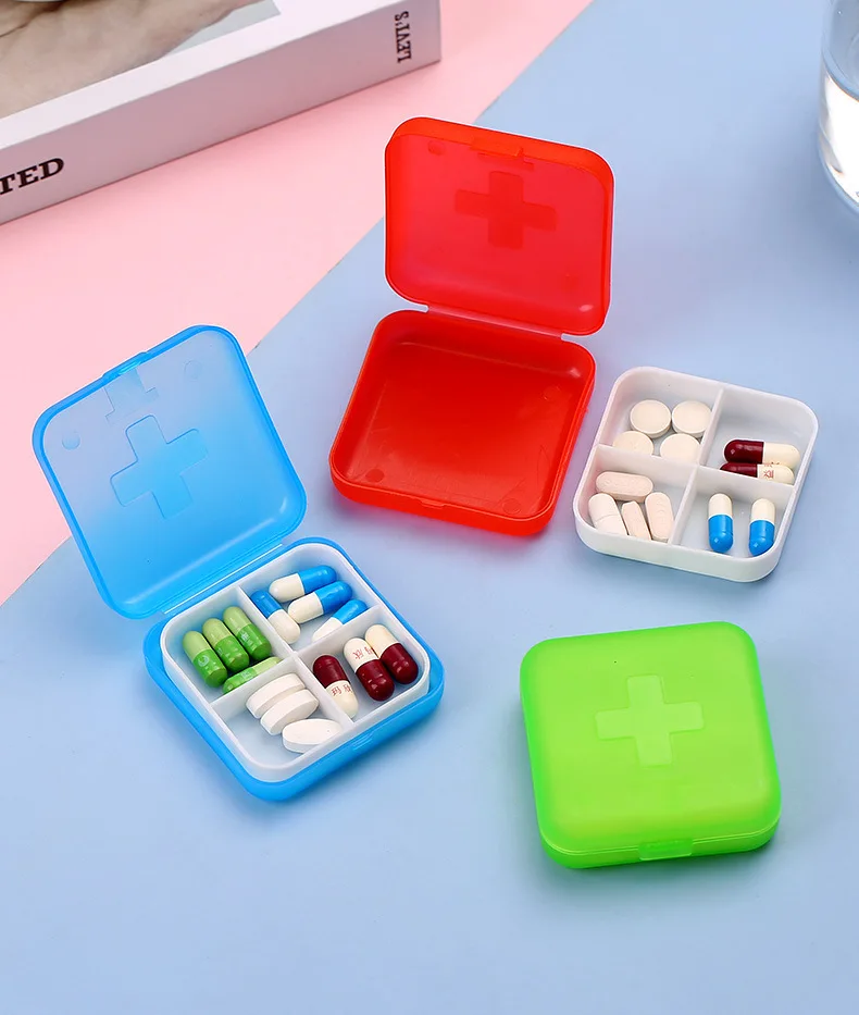 Creative cross four cell pill box convenient travel mini plastic pill box pill storage supplier