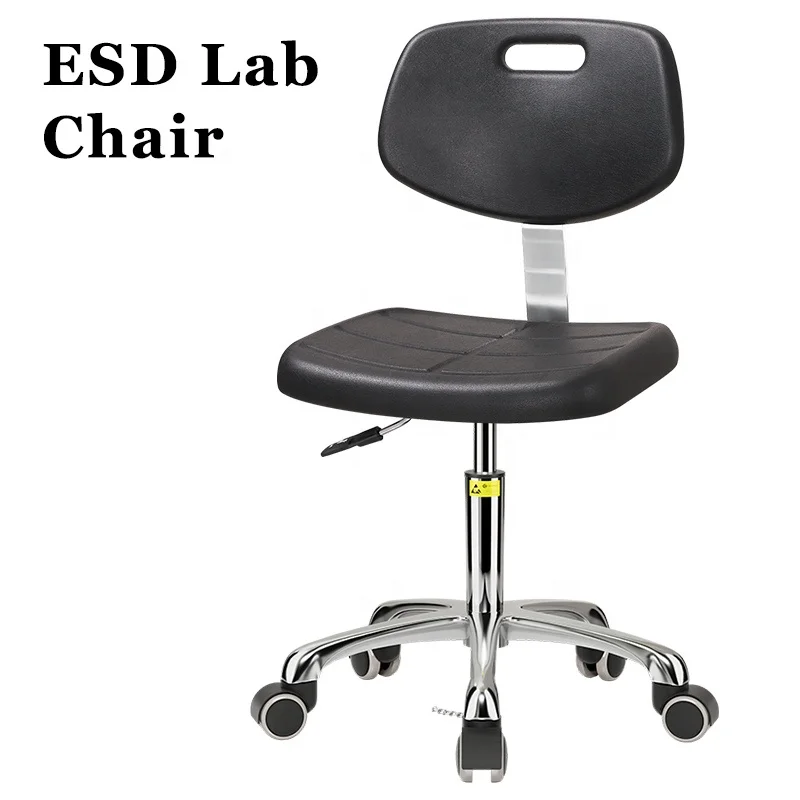 ESD Lab Chair Steel Construction PU Foam Anti-Static Backrest Dust-Free Workshop Lift Rotate Function for Hospitals Schools-J29