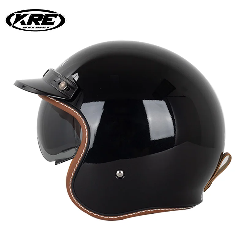 KRE Helmets KT67 Vintage 3/4 Open Face Motorcycle Helmet with