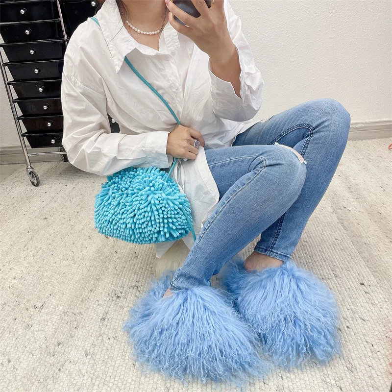 Wholesale Custom Luxury Fashion Fluffy Women Big Real Furry Mongolian Fur  Slides Slippers Shoes Boots and Purse Set Green - China Walking Style Shoe  and Casual Shoes price