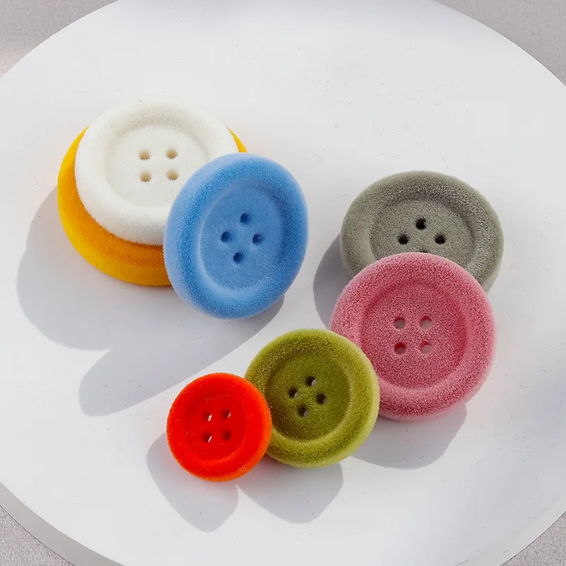 Custom Colorful 4 Holes Round Flocking Velvet Buttons For Clothes
