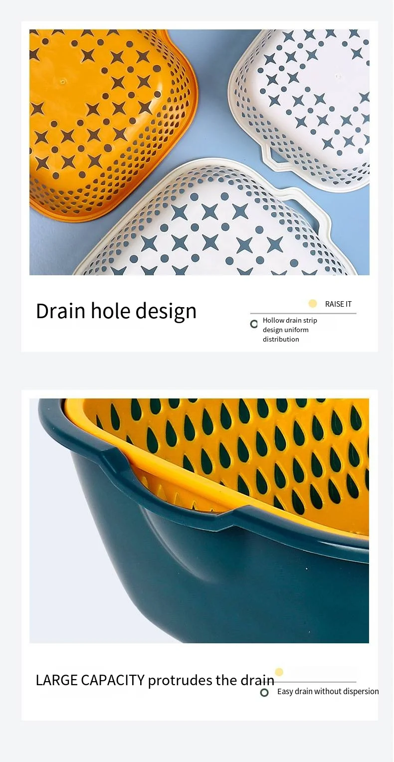 Double thick washing basin multi-purpose kitchen storage drain basket Household fruit and vegetable basket plastic drain basket manufacture