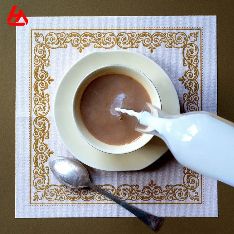 Белые с золотом Цветочные бумажные Коктейльные салфетки Airlaid для свадебного