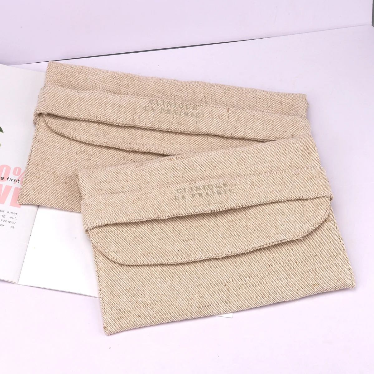 2023 New Design Thick Canvas Envelope Dust Bag for Gift Tableware Packing Custom Logo Printed Natural Cotton Flap Pouch