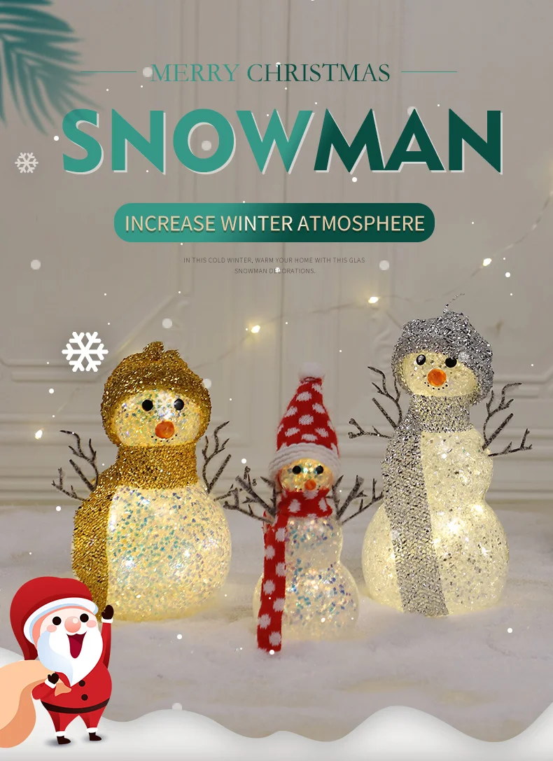 Hot selling christmas decorations hand blown glass snowman with led lights for home luxury christmas gifts factory