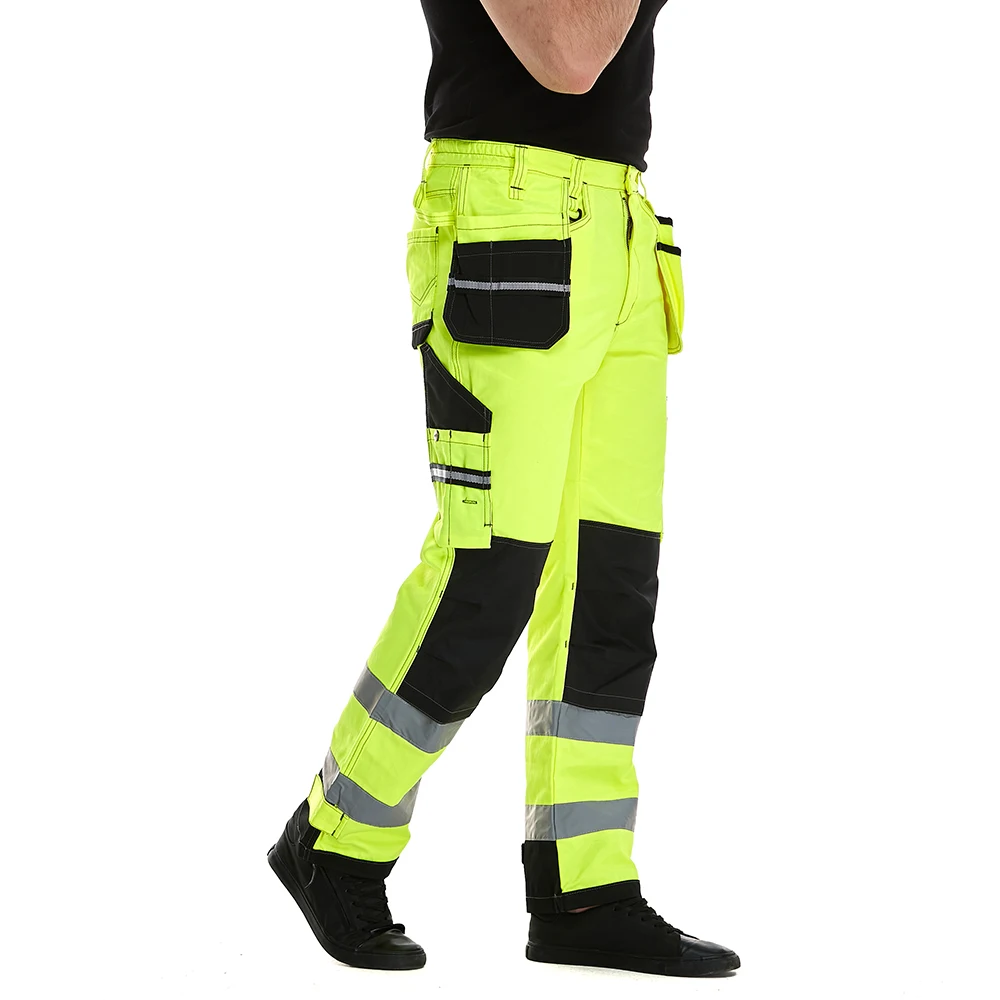European Style Hi Vis Multi Pocket Cargo Work Pants High Visibility Safety Work Pants with Reflective Tape