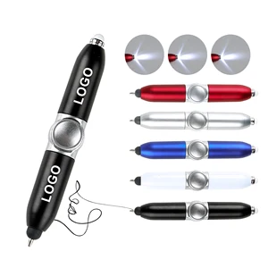 Mini LED Fidget Spinner Unique Multi-Function 3- 1 Plastic Stylus Ball Point Pen With Custom Logo Printed for Children Gift