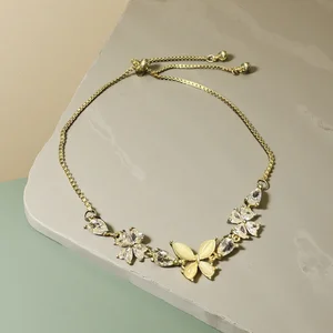 Y2K Butterfly Flower Bracelet for Women Gold Plated Adjustable Chain Zircon Stones Dainty Elegant Jewelry Gift for Daily Wear