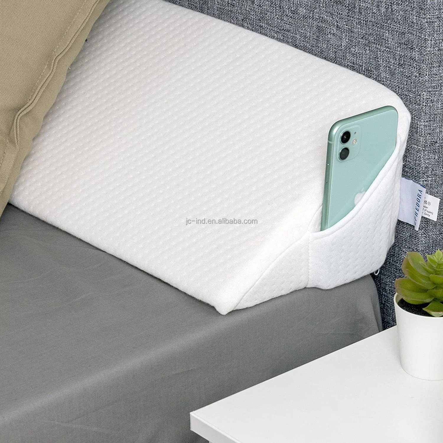 Cuscino A Cuneo 4-in-1 Per Testiera - Riempitivo Letto Con Tasca E Schiuma 30ILD - Grigio Queen - 6