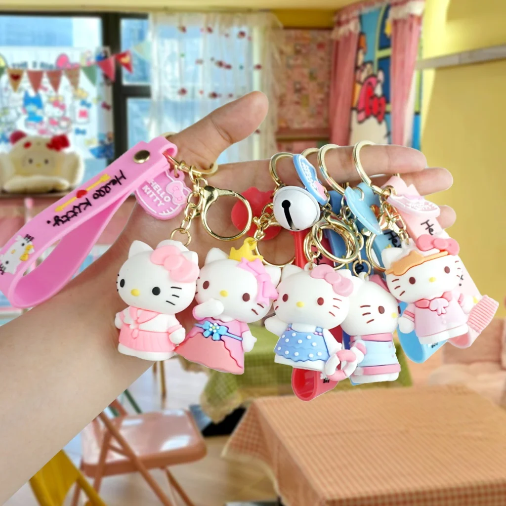 Hello Kitty PVC Keychain for Women Creative Cute Cat Couple Design for Students and Small Car Backpack Key Pendant