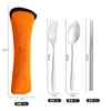 Juego de tres piezas de palillos, tenedor y cuchara con cuerpo ligero, color naranja