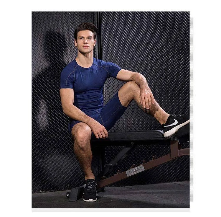 product b103 customizable mens heavyweight compression gym top high quality plaid print plus size workout shirt for summer sports-2