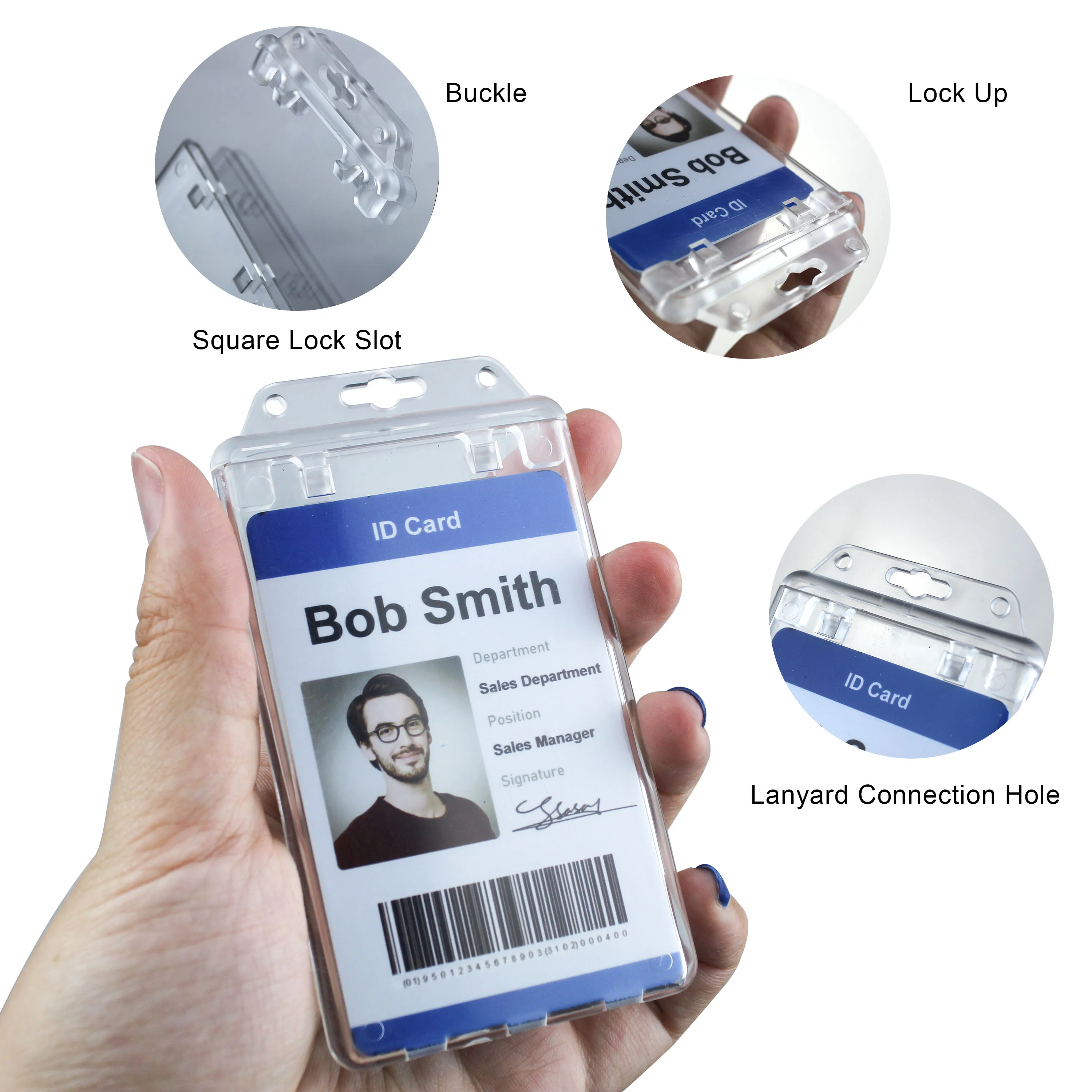 Bestom Clear Vertical Hard Plastic Card Holder Locking Business Card