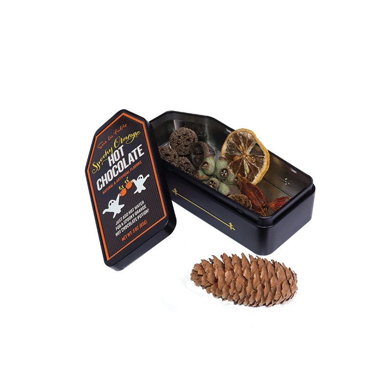 Halloween Coffin Irregular Shape Box Embossed Powder Coffee Chocolate Candy Storage with Airtight Lid Metal Can Tin Containers