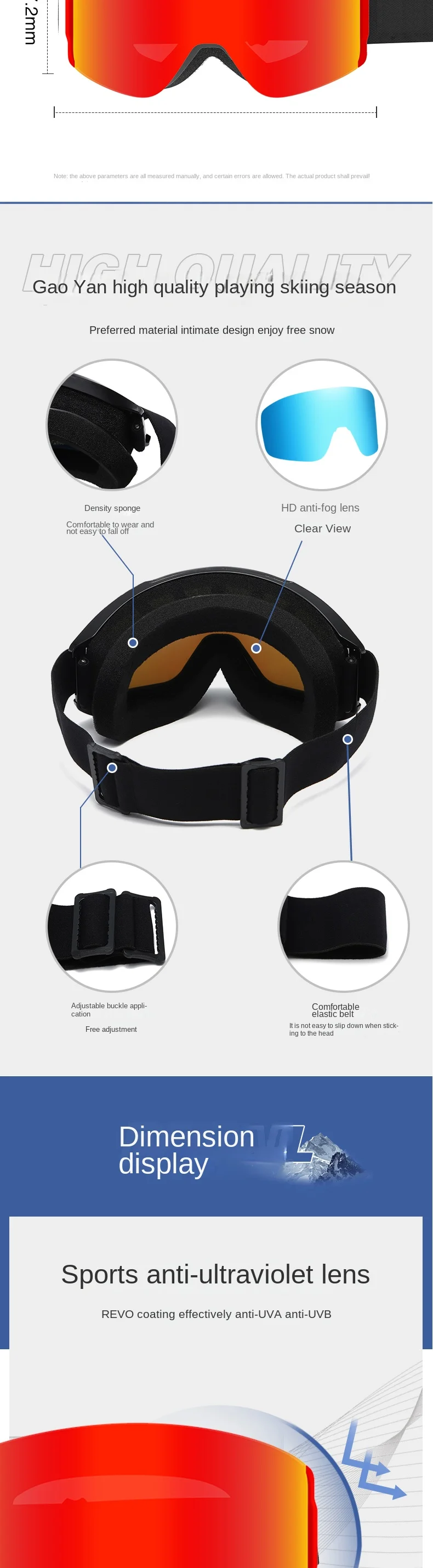 Double-Layer Magnetic Anti-Fog Ski Goggles for Outdoor and Mountaineering with Spherical Lens