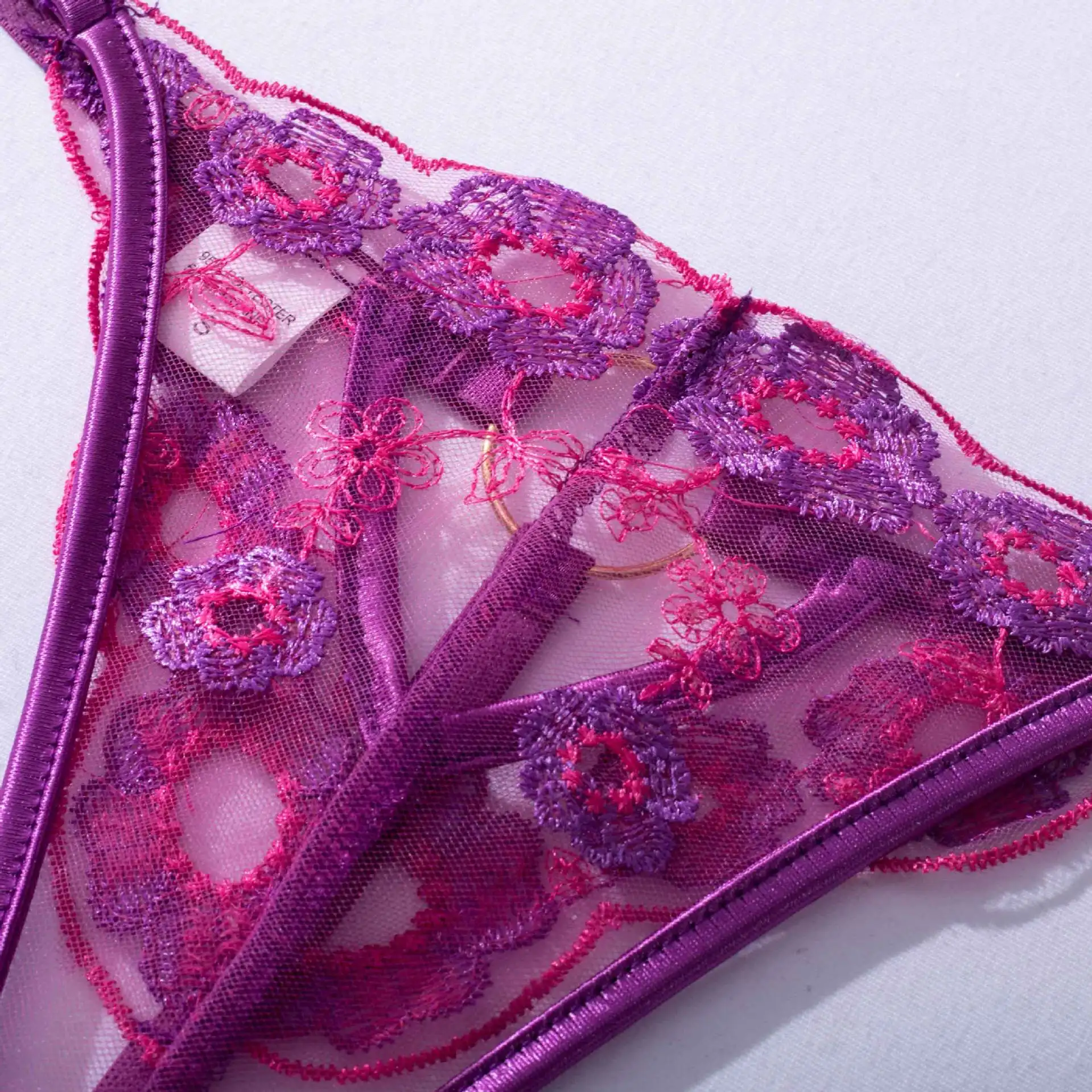 Women Sexy Lingerie Purple Lace Underwear With Garters Wholesale ...