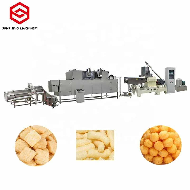 Automatic Double Screw Extruder Full Production Line Puffing Cheese Ball Puffed Corn Snacks Making Machine for Food Industry Gas