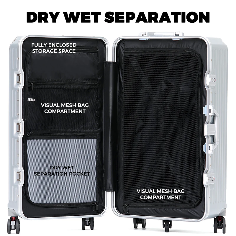 Aluminum Frame Luggage ABS+PC Hard Shell Travel Case Frosted Anti-Scratch Surface Folding Cup Holder USB TSA Lock Suitcase