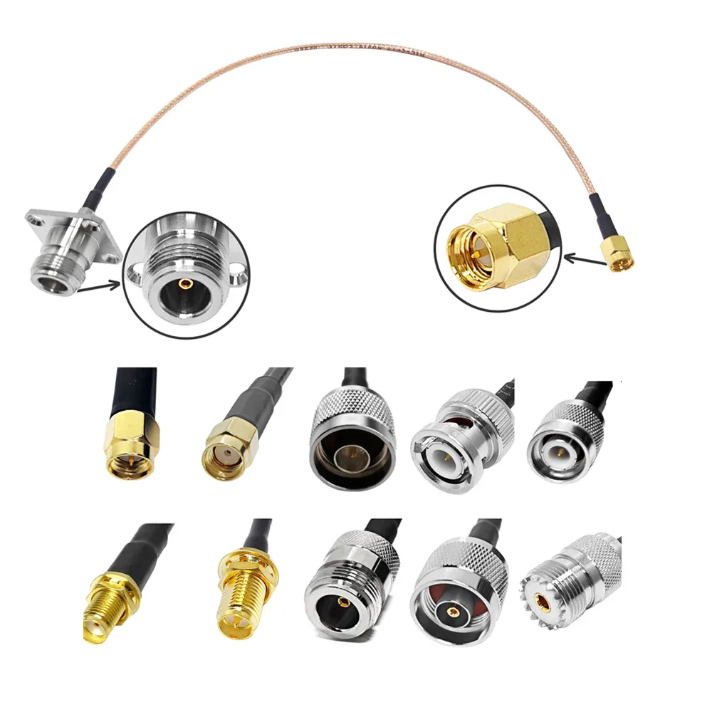 N Female Panel Mount to SMA/N/BNC/UHF Male RF Cable Assembly with RG178 RG316 Cable 4-Hole Plug Type