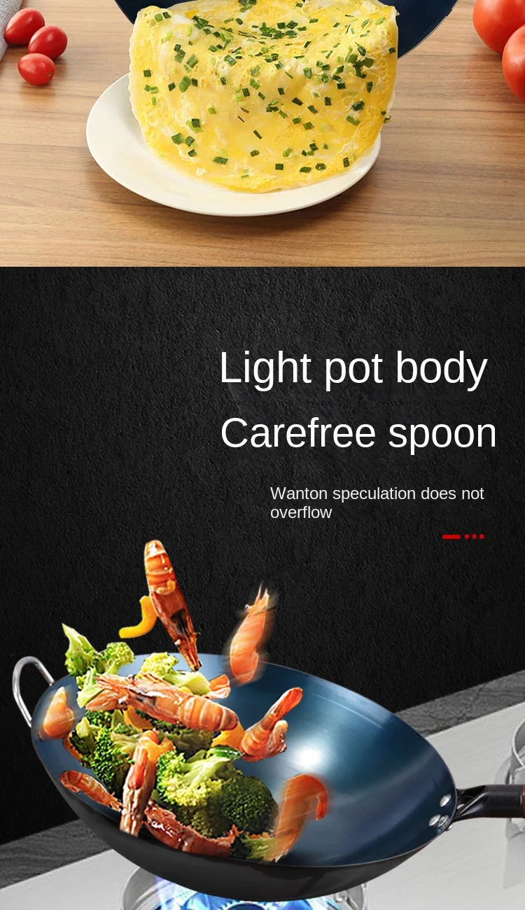 High Quality Pre Seasoned Carbon Steel Handle Hammered Chinese Wok Pan With Round Bottom