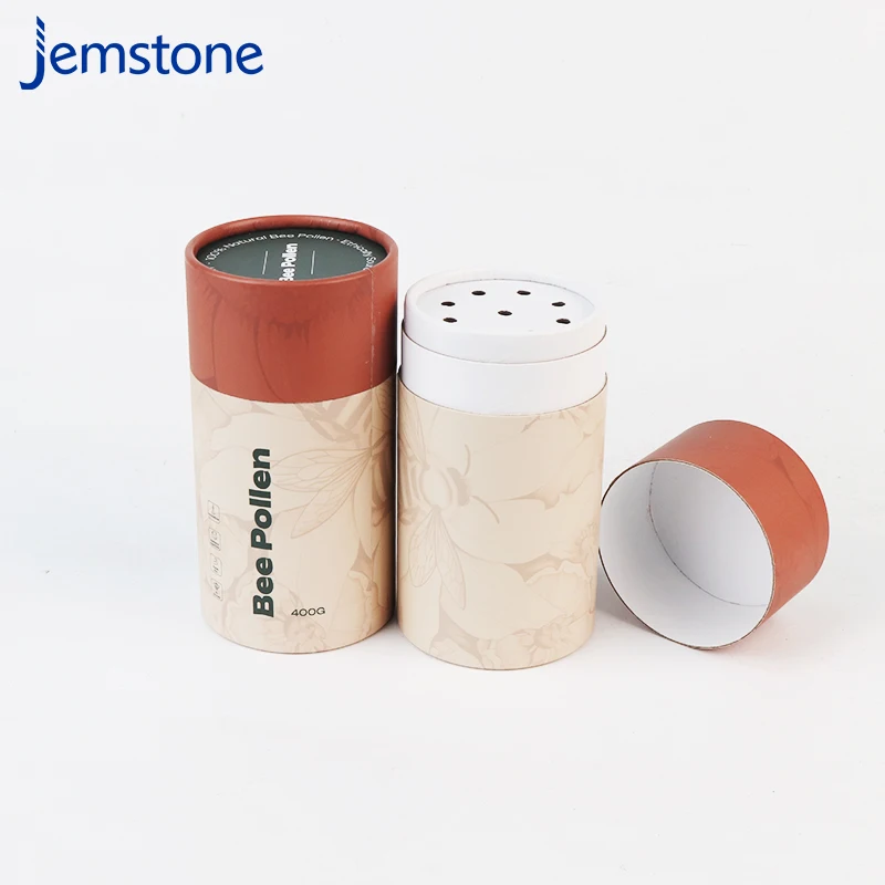 Biodegradable Custom Printed Empty Round Loose Powder Paper Tube Shaker Kraft Matcha Powder Paper Tube with Lid