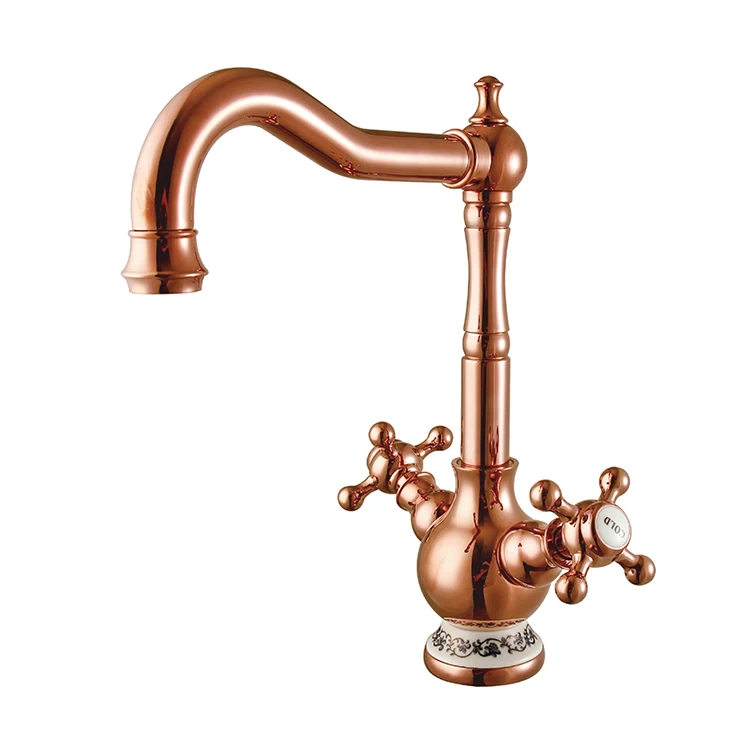 SANIPRO Saudi Arabia Iran Design Two Way Wheel Handle Antique Basin Sink Faucet Bathroom Retro Copper Finish Washbasin Tap