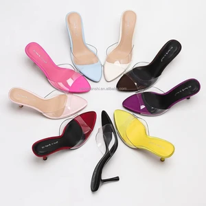 4302A-43Custom Women Shoes Elegant Fashionable Trend Gold Transparent Thin Heel Slides Open Toe Heel Sandals for Summer Party