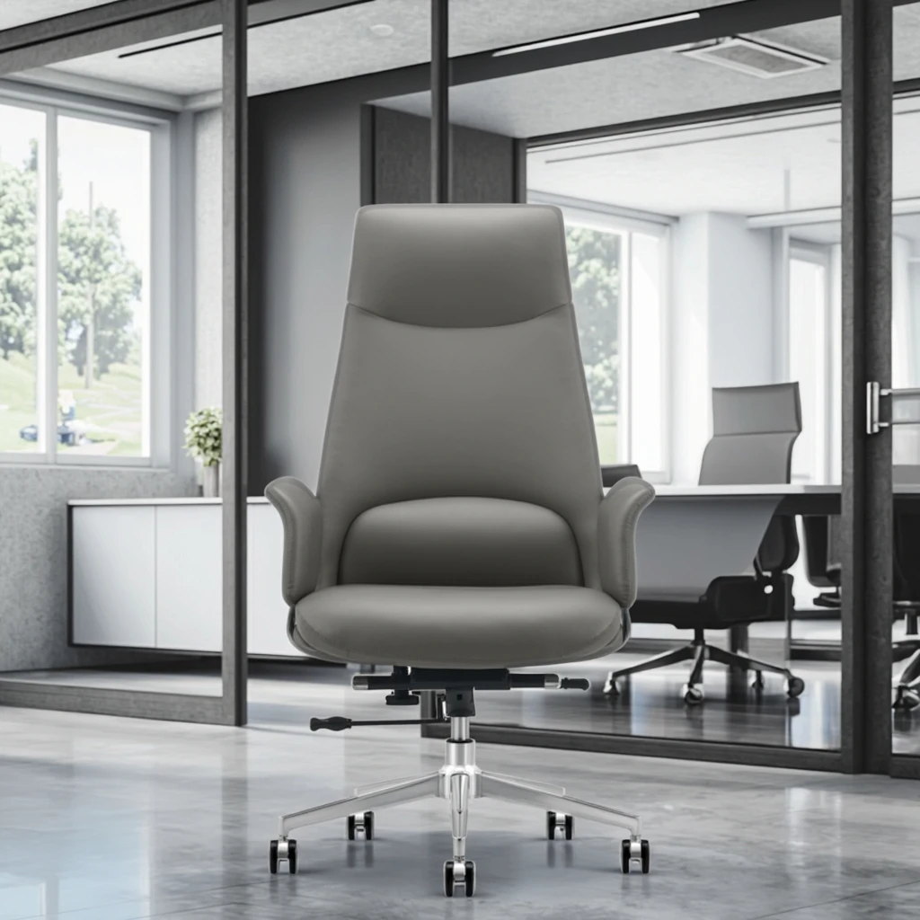 Modern Ergonomic Breathable Leather Conference Room Chair with Adjustable Height and Fixed Headrest 5