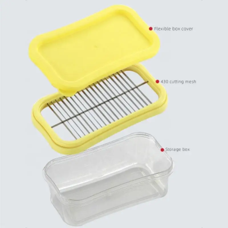 Butter Cutter Container Stainless Steel Butter Cutter Box Cheese Storage Box with Transparent Lid for Kitchen Refrigerator (Butter Grate Cutting Box (Pink Bottom Transparent