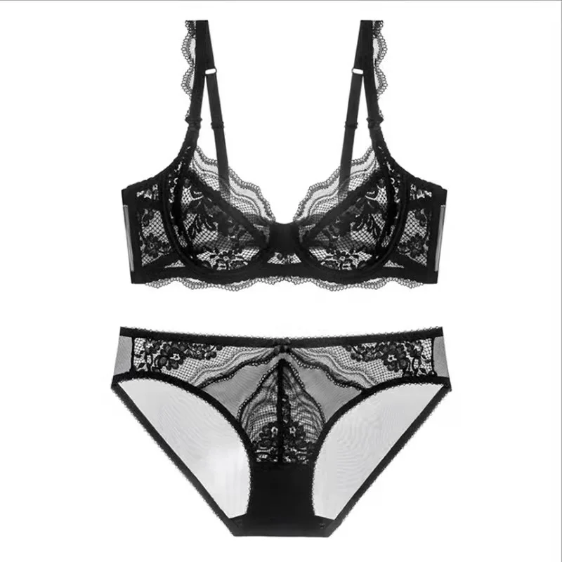 TERMEZY Ultra Thin Cup Lace Bra And Panty Set Back Sexy And