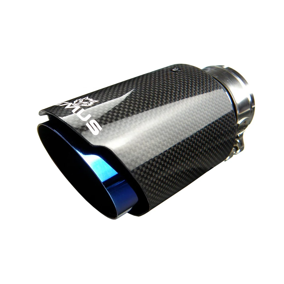 Car Universal Customized Logo Straight Edge Blue Pipe Glossy Black Carbon Fiber REMUS Exhaust Tips Muffler Tip