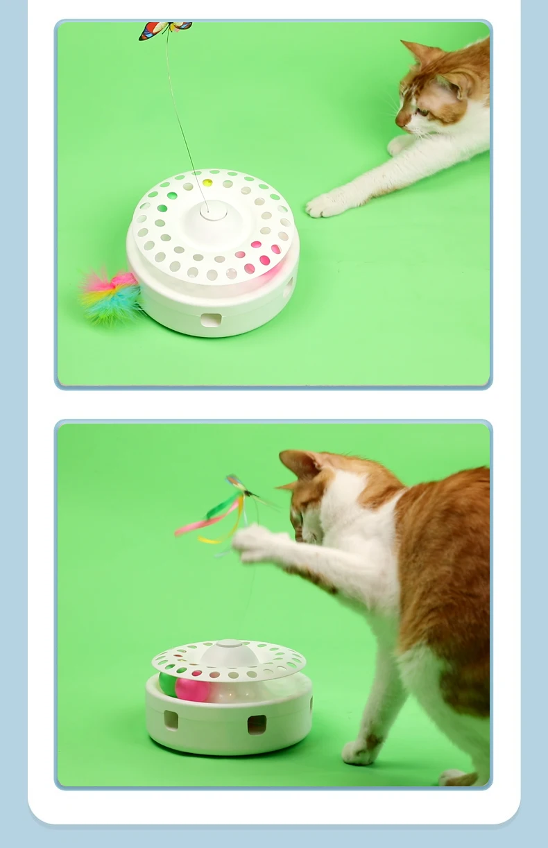 Upgraded Electric Cat Toys with Bell Ball Puzzle 3 in 1 Cat Turntable Toy Automatic Rotation Teaser Butterfly Interactive Toy factory