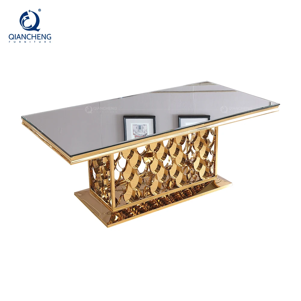 Italian Luxury Hotel Gold Dining Table Golden Stainless Steel Highend
