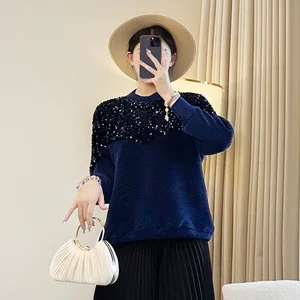 Mom's Autumn Winter Velvet Top Women's 2026 New Style Casual Elegant Loose Large Size Hidden Blue T-shirt Non-Iron Treatment