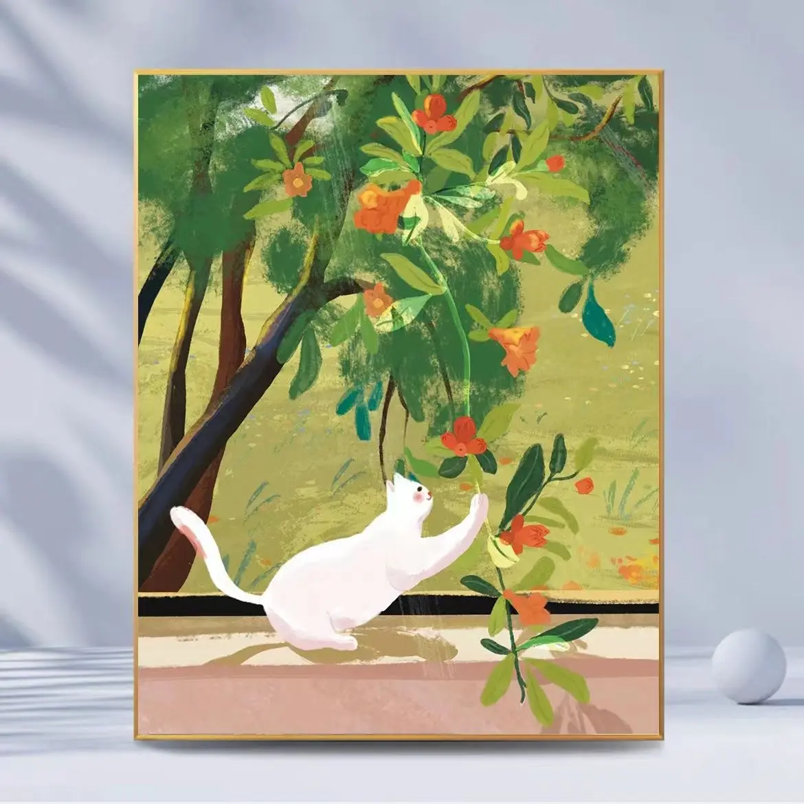 Whimsical Farmhouse Wall Art Canvas Print Orange Orchard Vibrant Green Orange Neutral Tones Living Room Bedroom Home Decor