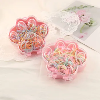 New Design  Colorful Continuous Disposable Hair  Small Elastic Hair Rubber Bands With Cat Claw Shaped Acrylic Box