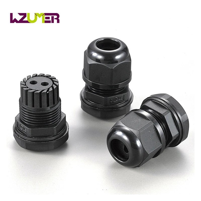 WZUMER M20 пластиковая 1/2 NPT с 2 двойными отверстиями 3 провода с несколькими отверстиями черный нейлоновый кабельный сальник для 2 кабелей