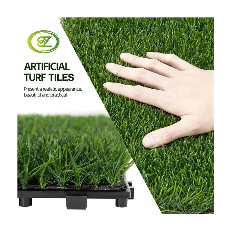 Movable plastic artificial turf tiles kindergarten splicing lawn floor plastic artificial grass interlocking tiles