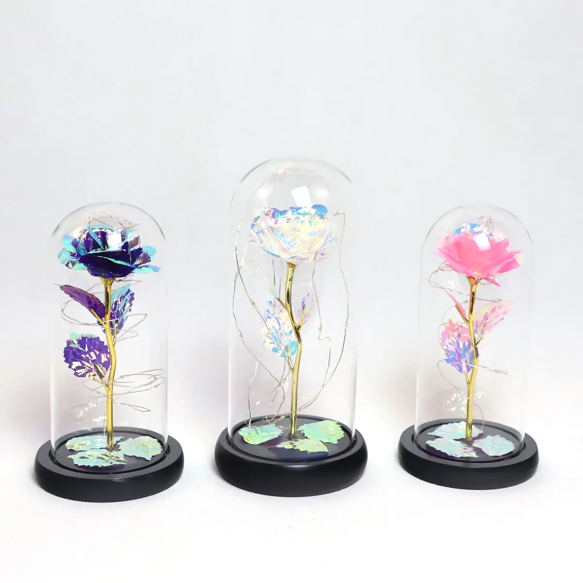 glass display battery powered led dome light artificial flower ornament led battery dome light