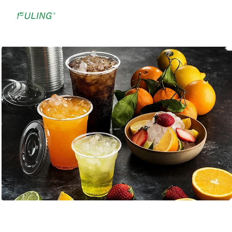 Одноразовая стеклянная чашка для смузи от производителя, чашка для кофе, пластиковая чашка для питомца с плоской крышкой и купольной крышкой