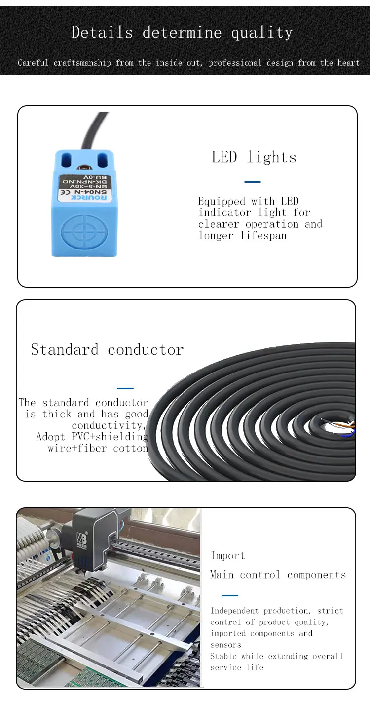 Proximity sensor 24v three wire output NPN NO detection distance 4mm square inductive proximity switch sensor details