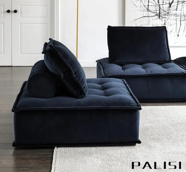 Stylish Italian Modular Velvet Sofa Set Living Room Design Fabric Sectional Sofa Set Freely Combine Nordic Single Sofa