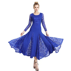 Women's Modern Dance Practice Dress Lace Long Skirt Adult Square Dance Long Sleeve Dress Performance Clothing